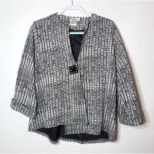 Parsley‎ & Sage Jacket Sz XL Black Print Cardigan Jacket Lagenlook Artsy 3/4 Slv